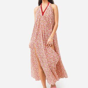 Poupette St Barth Women's Nava Dress Small Pink Mistral Floral Slit Fringe Maxi